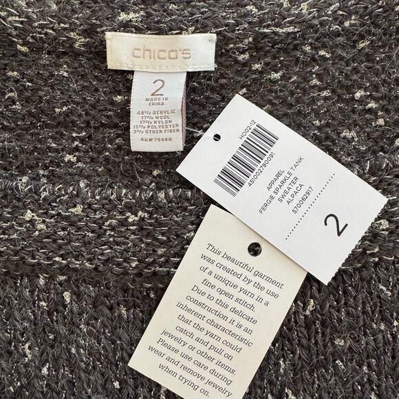 Chico’s Fergie Sparkle Sleeveless Tank Sweater Wool Shimmer Size 2 (US 12) NWT - Picture 8 of 10